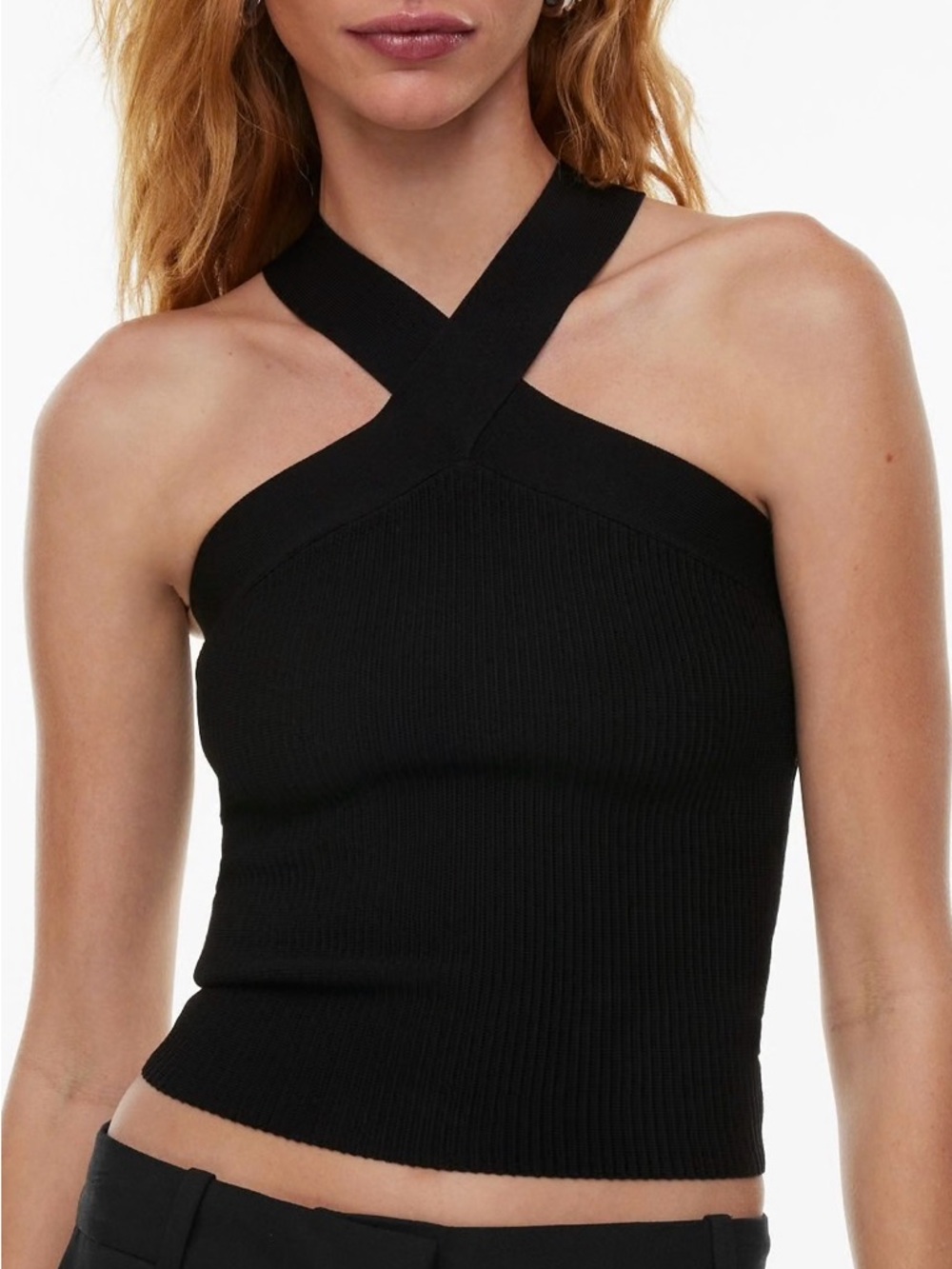 Aritzia Babaton Women's Sculpt Knit Criss Cross Tank Size Small Black Crop